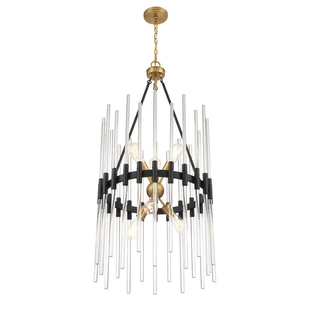 Santiago 6-Light Matte Black and Brass Crystal Pendant