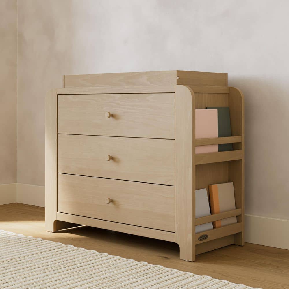 Read-with-Me Driftwood 3-Drawer 42.87 in. Wide Dresser with Changing Topper