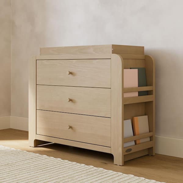 Read-with-Me Driftwood 3-Drawer 42.87 in. Wide Dresser with Changing Topper
