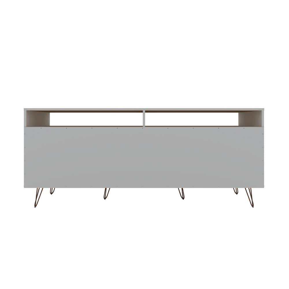 Mid-Century White Wood Media Cabinet with Splayed Metal Legs