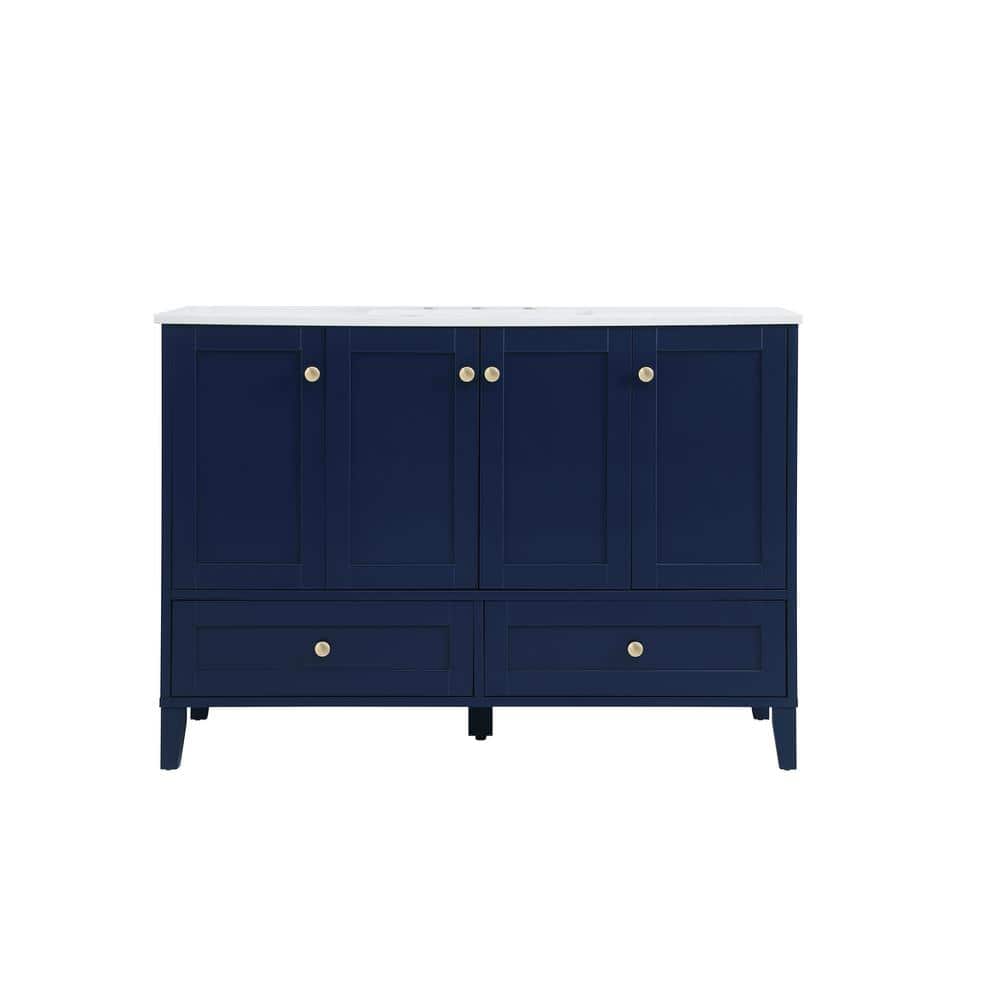 Simply Living 48 in. Single Bathroom Vanity in Blue with Engineered Marble 