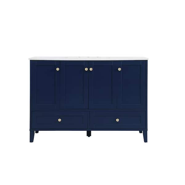 Unbranded Simply Living 48 in. Single Bathroom Vanity in Blue with Engineered Marble Vanity Top in Calacatta White