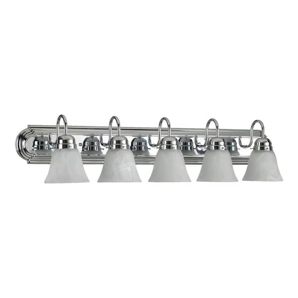 Quorum INTERNATIONAL Traditional 36 in. W 5 Lights Chrome Vanity Light with Faux Alabaster