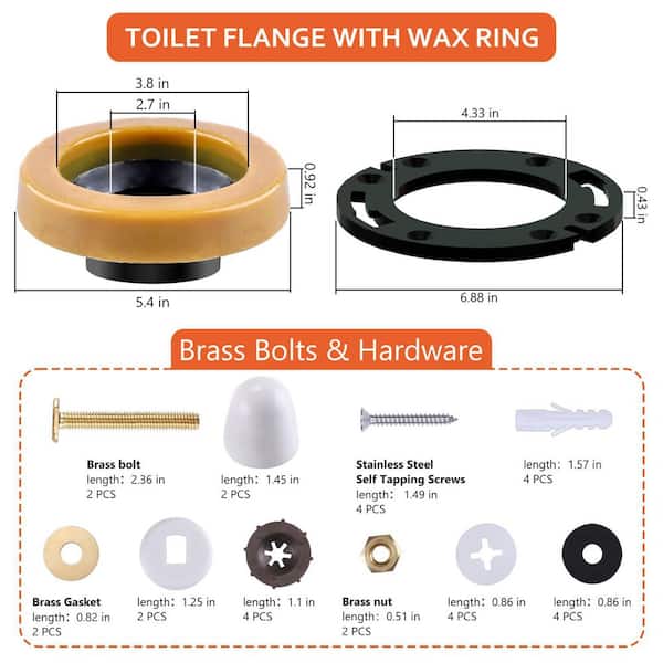 1-Piece Toilet Flange Repair Kit with Wax Ring and Mounting Hardware for Bathroom Toilet Installation in Black