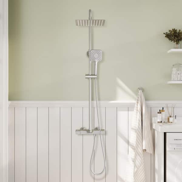 3-Spray Patterns 9.8 in. Tub Wall Mount Dual Shower Heads Thermostatic Shower Faucet in Brushed Nickel