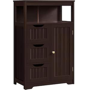 22 in. W x 12 in. D x 34 in. H Brown Bathroom Linen Cabinet Floor Cabinet with 3 Drawers and 1 Cupboard in Espresso