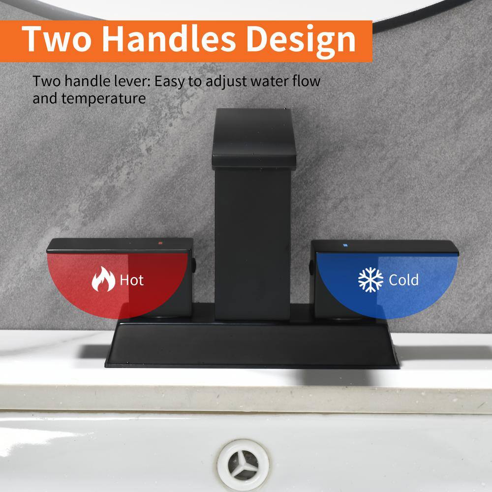 Matte Black Stainless Steel Double Handle Bathroom Faucet with Drain Kit