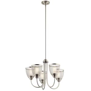Voclain 24 in. 5-Light Brushed Nickel Vintage Industrial Shaded Circle Convertible Chandelier for Dining Room