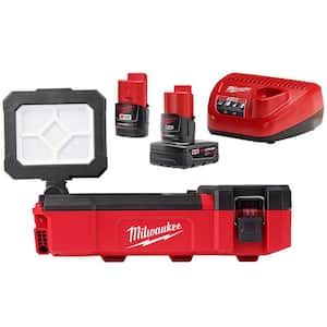 M12 12-Volt Lithium-Ion Cordless PACKOUT Flood Light w/USB Charging, One 4.0 Ah and One 2.0 Ah Batteries and Charger