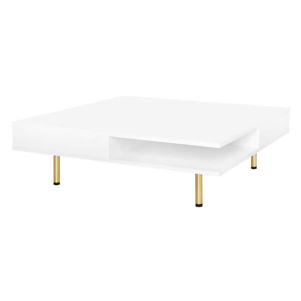 Sudzendf White and Golden Metal Coffee Table with Drawers and Shelves Storage