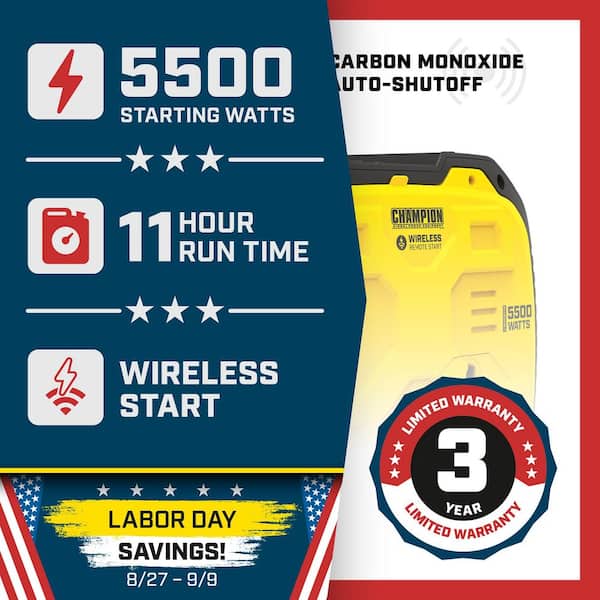 5500/4000-Watt Wireless Remote Start Gas Portable Inverter Generator w/ Free 3-Year Warranty for RV and Home