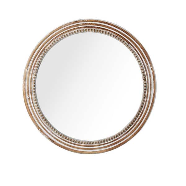 Tatahance White 24 in. W x 24 in. H Round Wood Framed Decor Wall Mirror with Edge Beads Design