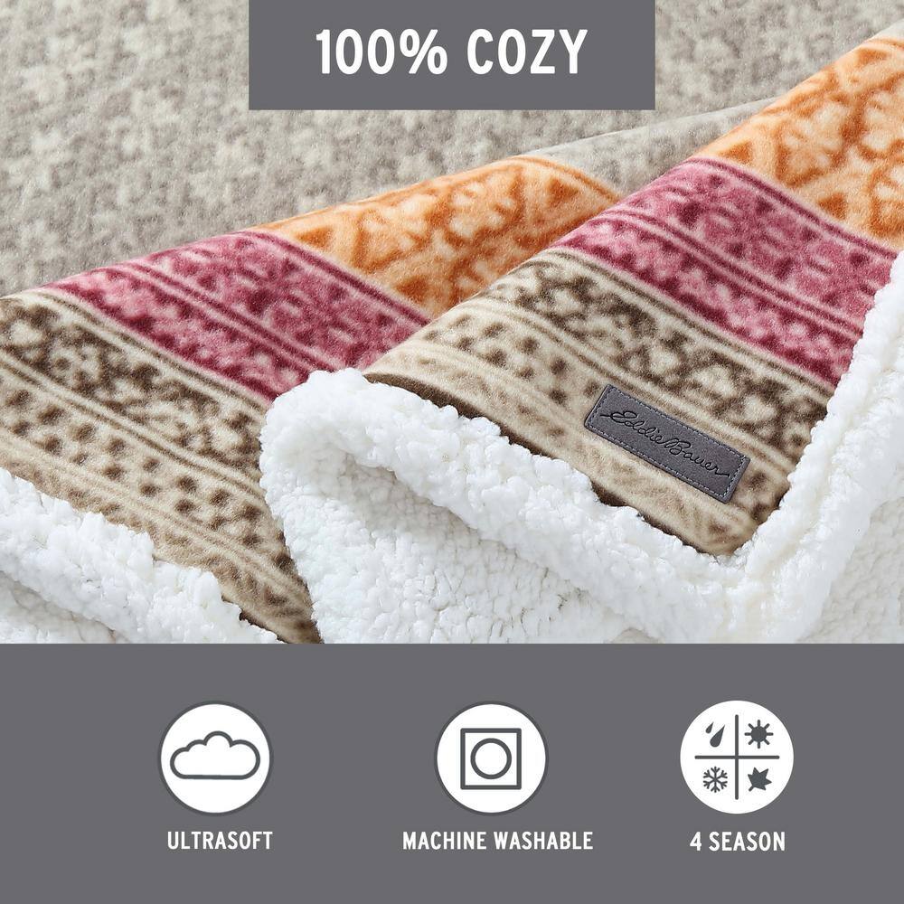 Cozy Sherpa-Fleece Reversible Throw Blanket, 50" x 60", Khaki