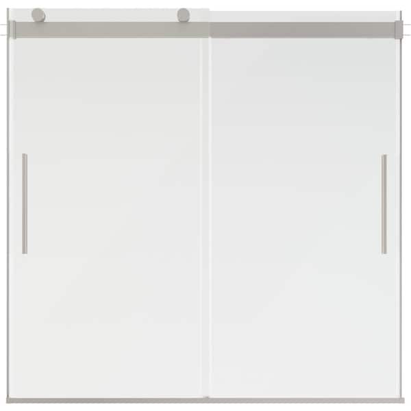 Classic 500 55-3/8 to 59-3/8 in. W x 59 in. Frameless Sliding Bathtub Door in Nickel with 5/16 in. Clear Glass