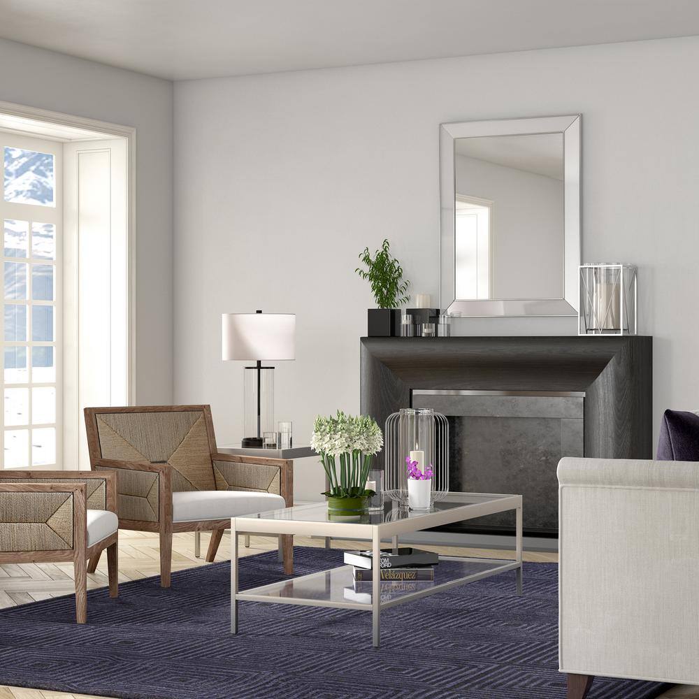 Satin Nickel 54'' Wide Rectangular Metal & Glass Coffee Table