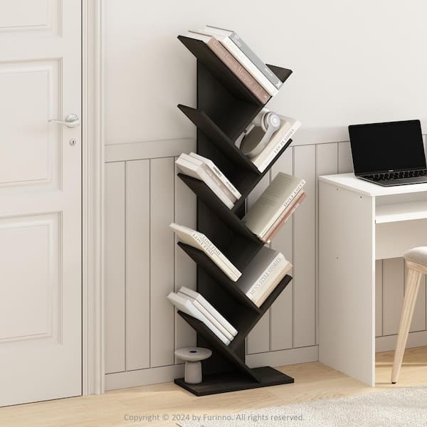 Furinno Tree 50.87 in. Tall Black Espresso Wood 9-Shelf Tree Bookcase
