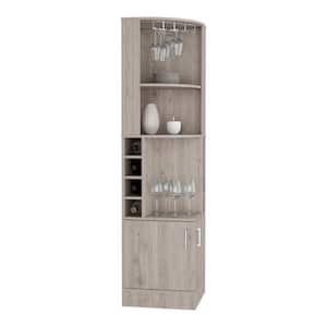 18.4 in. W x 18.4 in. D x 71.1 in. H Gray Freestanding Linen Cabinet with 8 Wine Cubbies, Drawers and 2 Doors