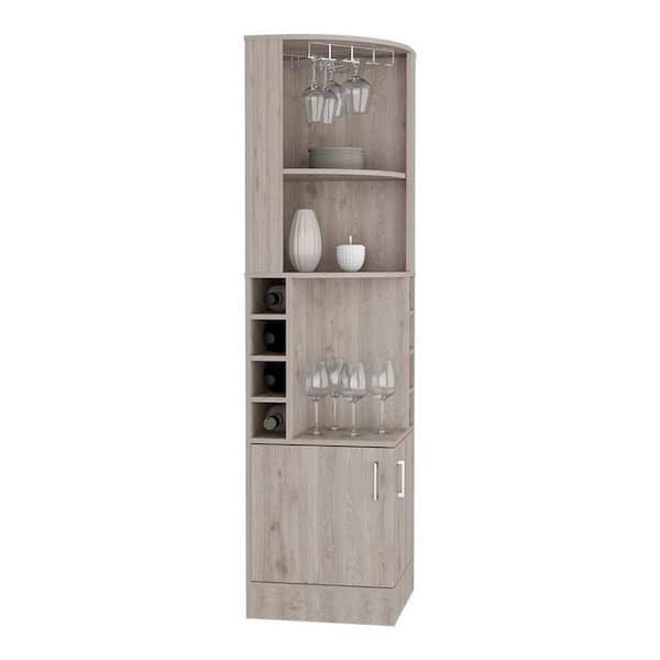 grossag 18.4 in. W x 18.4 in. D x 71.1 in. H Gray Freestanding Linen Cabinet with 8 Wine Cubbies, Drawers and 2 Doors
