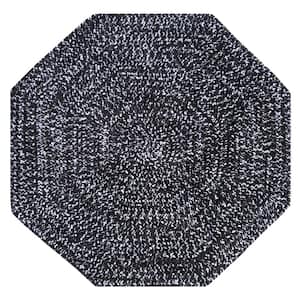 Chenille Tweed Braid Collection Black & Gray 72" Octagonal 100% Polyester Reversible Indoor Area Rug