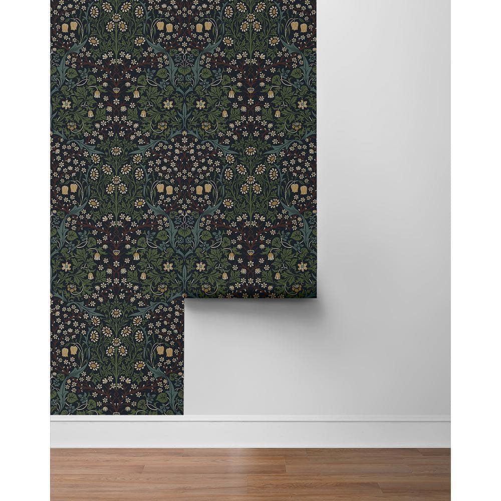Midnight Blue & Evergreen Victorian Garden Floral Wallpaper