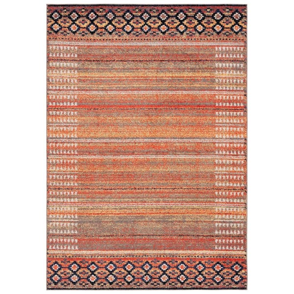 Adirondack Rust/Ivory Navy 9 ft. x 12 ft. Diamond Border Area Rug