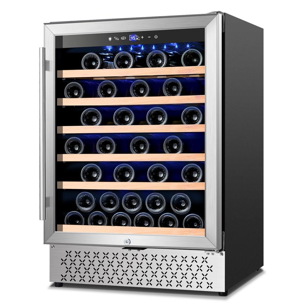 Hooure Cellar Cooling Unit 24 in. Single Zone 51-Bottle Built-In or Freestanding Wine Cooler with Door Lock, Stainless Steel