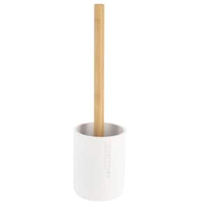 Pure Matte White Toilet Brush Set with Natural Bamboo Handle - Polyresin Bathroom Essential
