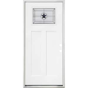 36 in. x 80 in. Legacy Series Alamo Toplite Decorative Glass White Primed LH Inswing Fiberglass Prehung Front Door