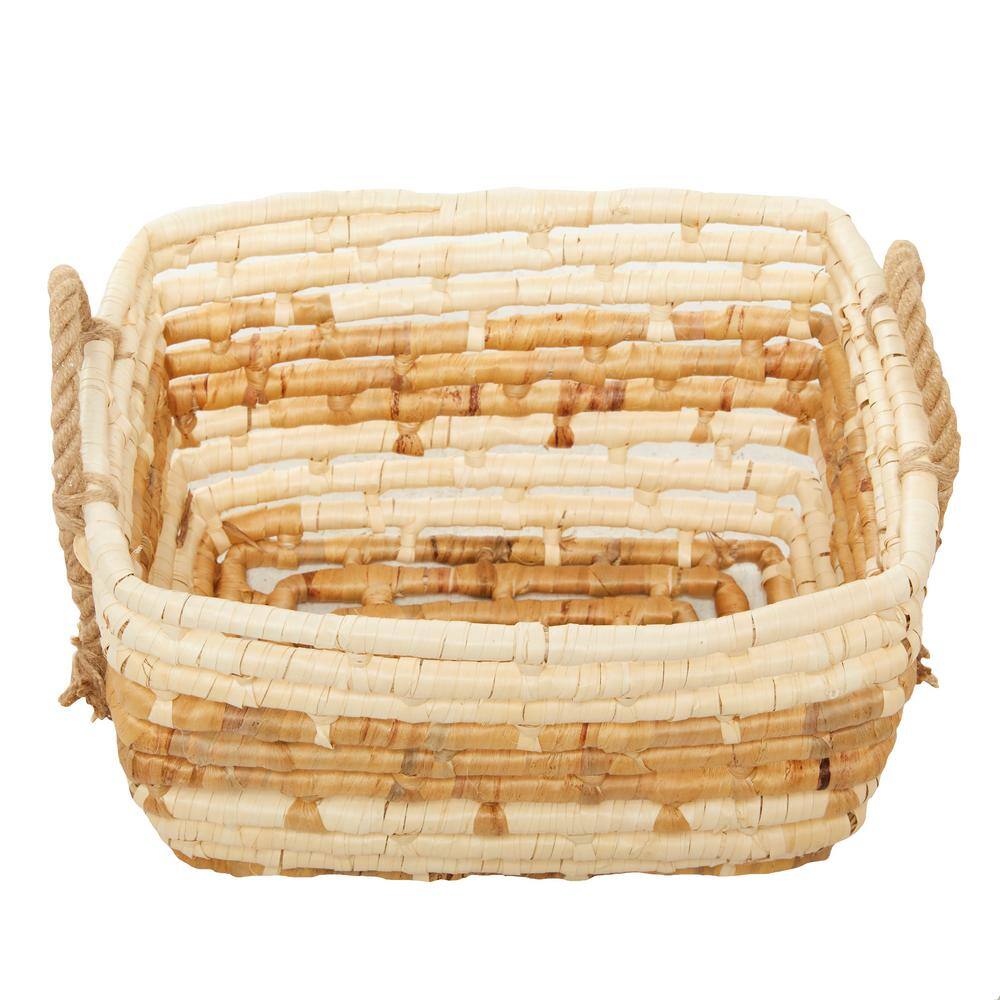 Natural Seagrass Rectangular Storage Baskets with Wooden Handles, Set of 3