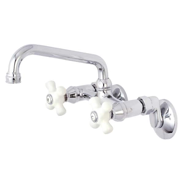 Kingston 2-Handle Wall-Mount Standard Kitchen Faucet in Polished Chrome