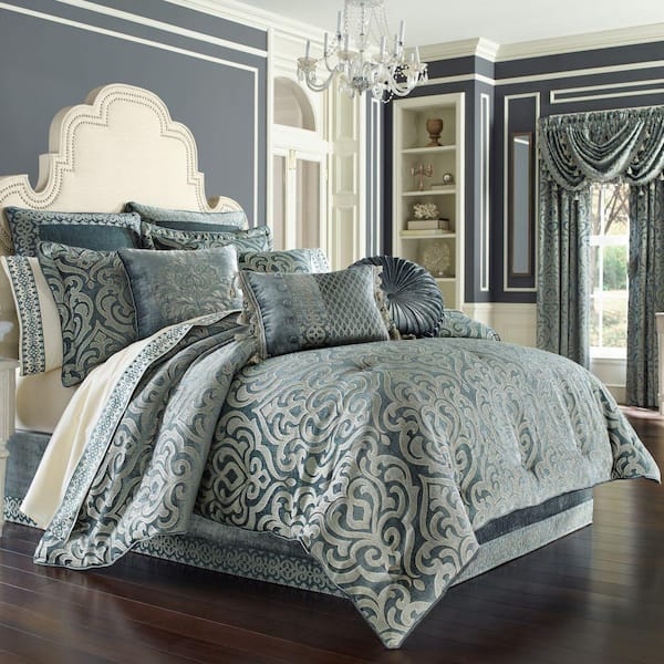 J QUEEN NEW YORK INC Sarah Polyester Blue Queen 4Pc. Comforter Set