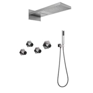 2-Spray 22 in. Dual Shower Head Flush-Mounted Fixed Handheld Shower Head 2.5 GPM in Brushed Nickel