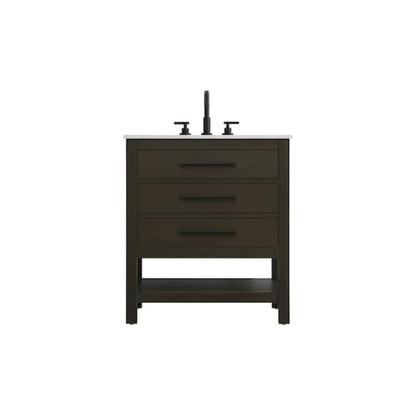 30 in. Single Sink Mocha Brown Bath Vanity with White Engineered Marble Top
