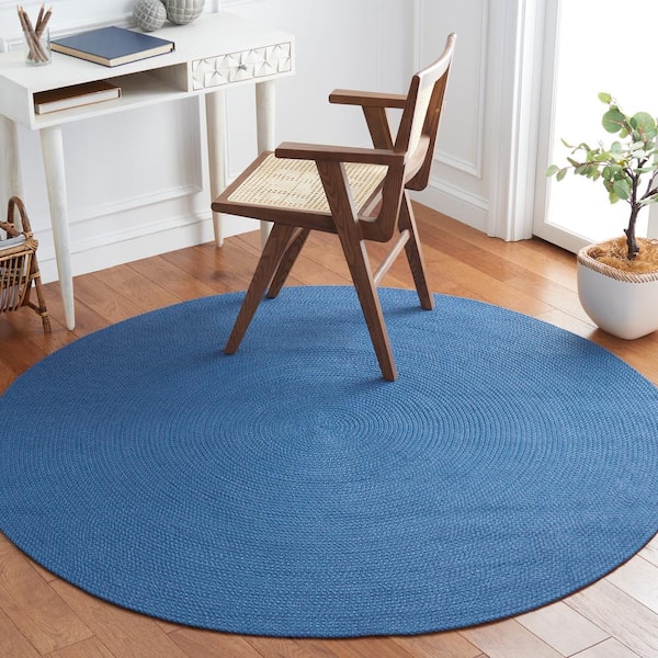 Braided Blue Doormat 3 ft. x 3 ft. Abstract Round Area Rug