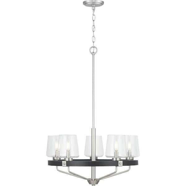 Progress Lighting Estella 5-Light Satin Nickel Chandelier with Matte Black Accents and Clear Glass Shades