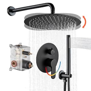 Rain Single Handle 1-Spray with Valve 1.8 GPM 12 in. Pressure Balance Dual Shower Heads Hand Shower Faucet in Black