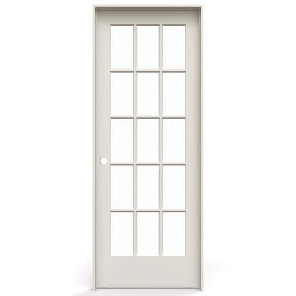 MMI DOOR 30 in. x 80 in. Right Handed Primed Composite Clear Glass 15 Lite True Divided Single Prehung Interior Door