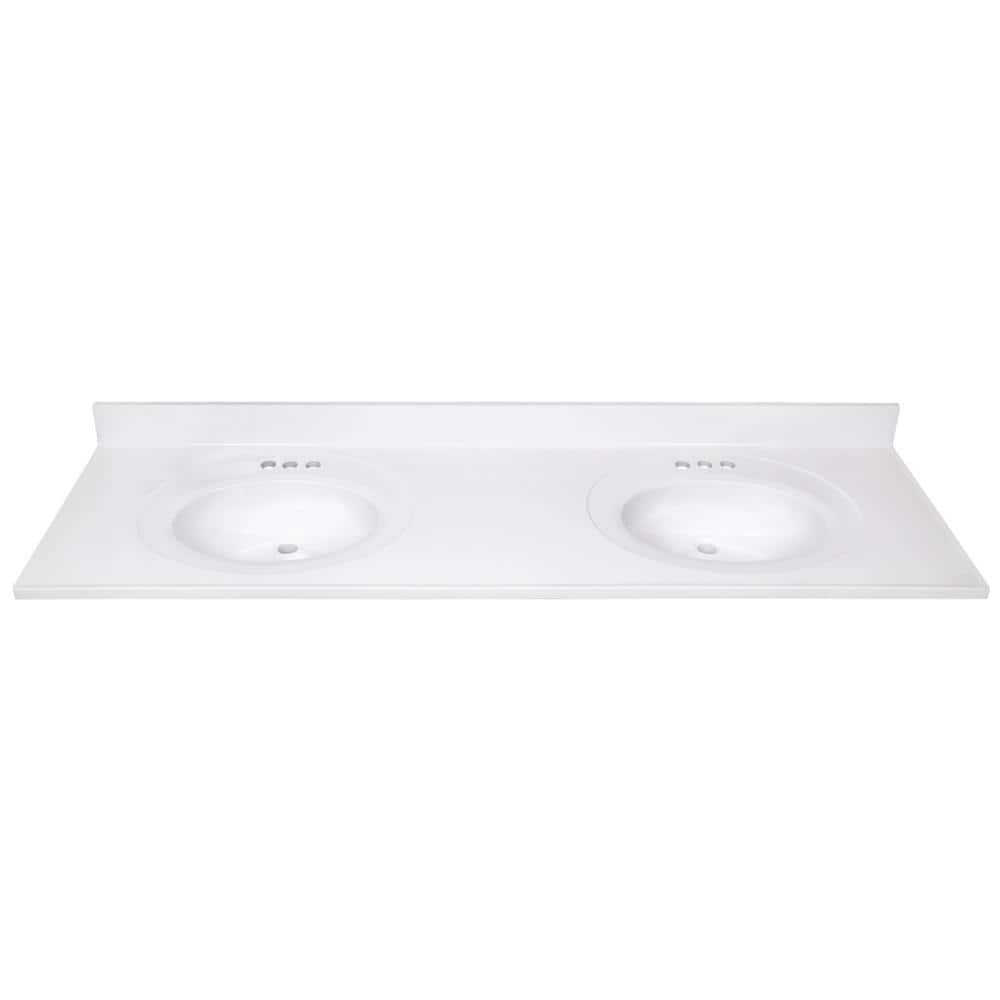 Solid White 73-Inch Cultured Marble Double Bowl Vanity Top