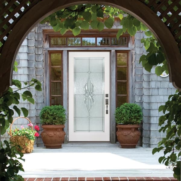 36 in. x 80 in. Scotia Smooth White Left-Hand Inswing Full 1 Lite Decorative Fiberglass Prehung Front Door