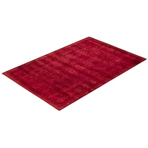 One-of-a-Kind Contemporary Red 4 ft. x 6 ft. Hand Knotted Overdyed Area Rug
