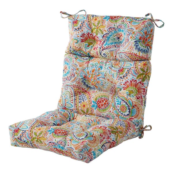 Greendale Home Fashions 22 in. x 44 in. Outdoor High Back Dining Chair Cushion in Jamboree Paisley