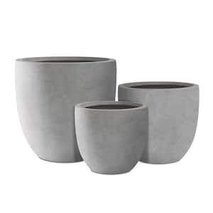 18", 14", and 10"W Natural Concrete Round Set of 3, Outdoor Indoor Modern Planter Pots, Lightweight w/ Drainage Hole