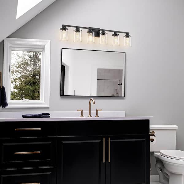 40 in. 6-Light Black Vanity Light Damp Rated for Bathroom with Dimmable No Bulbs Included