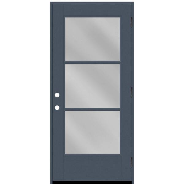 Steves & Sons Legacy 36 in. W. x 80 in. Icon 3 Lite Modern Clear Glass LHOS Dark Denim Fiberglass Prehung Front Door