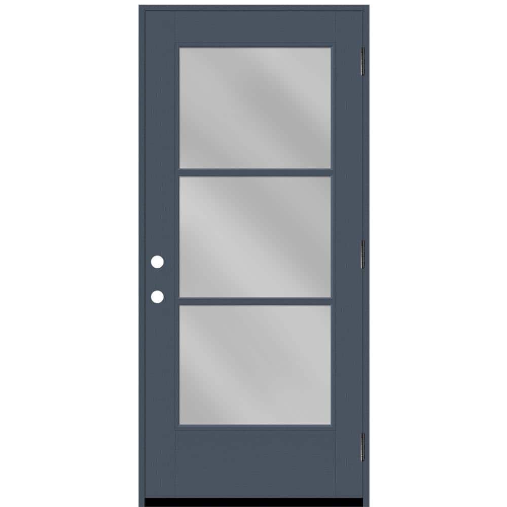 Legacy 32 in. x 80 in. Icon 3-Lite Modern Clear Glass LHOS Dark Denim Fiberglass Prehung Front Door price history on PriceWatchPro