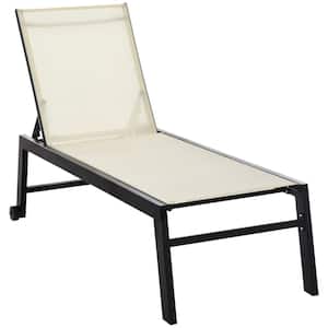 Outdoor Lounge Chair, Patio Lounger with 5-Position Reclining Backrest and 2 Wheels for Poolside