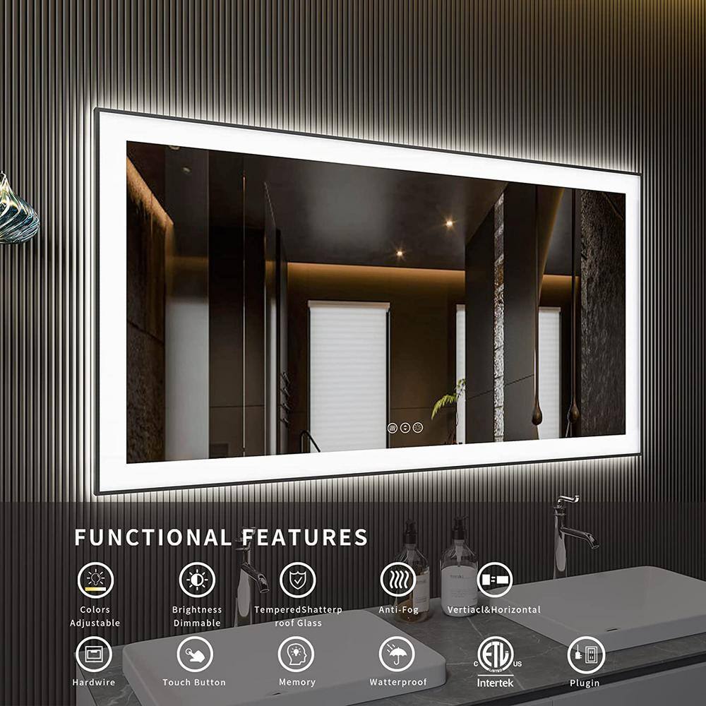 Oversized Matte Black Aluminum Frameless LED Vanity Mirror