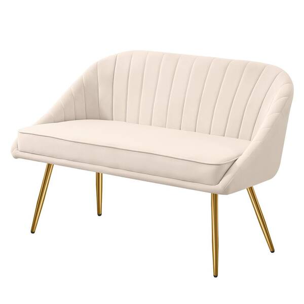 JEAREY Modern 48 in. Golden Base Velvet Tufted 2-Seats Beige 