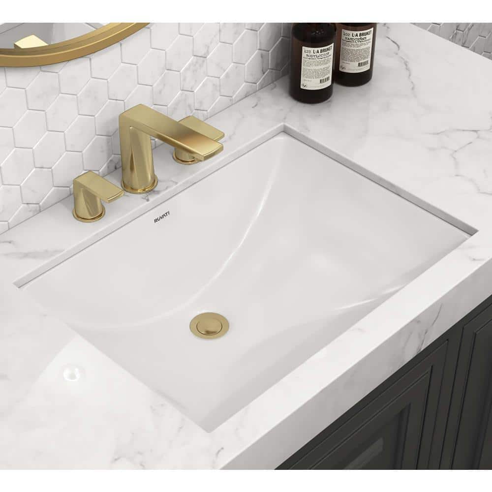 Ruvati White Rectangular Ceramic Undermount Bathroom Sink with Overflow