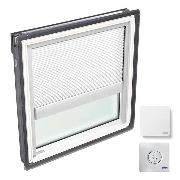 VELUX 21 in. x 26-7/8 in. Fixed Deck-Mount Skylight with Laminated Low-E3 Glass and White Solar Powered Light Filtering Blind